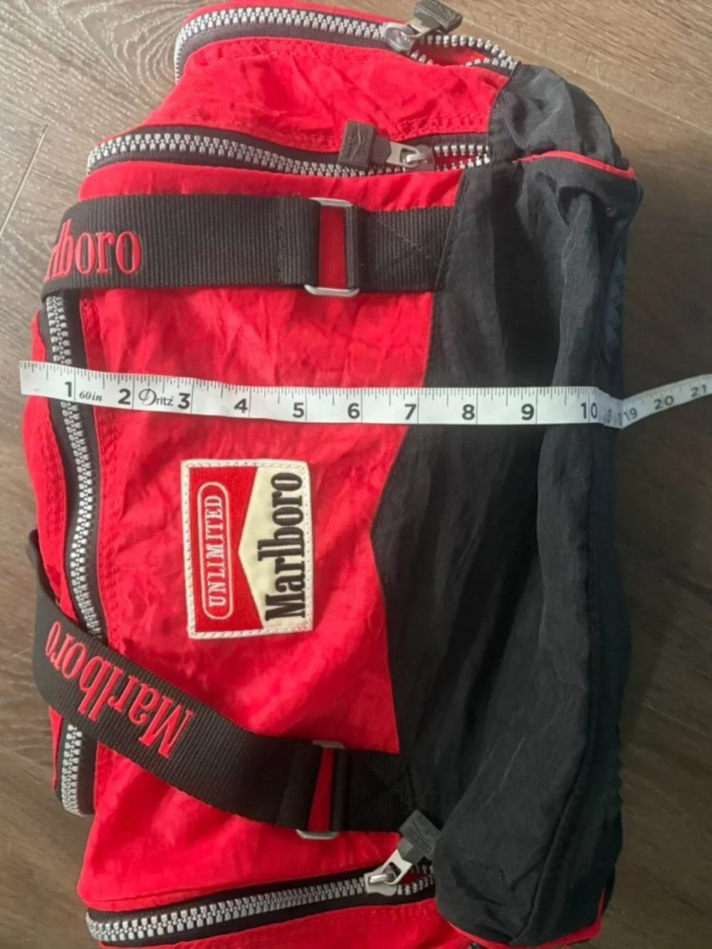 Marlboro red and black duffle bag with logo  vintage 1990s Marlboro Unlimited